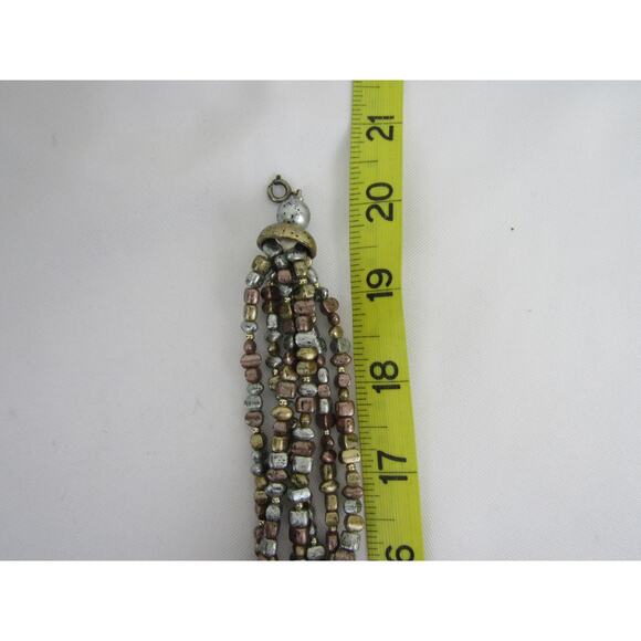 Brown Silver Multi Strand Beaded Necklace Boho Cottagecore Collar Choker Chic - Picture 6 of 7